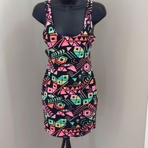 Pink brand mini dress in multi geometric pattern